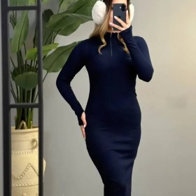 تصویر سارافون یقه ایستاده نیم زیپ استین فینگردار 