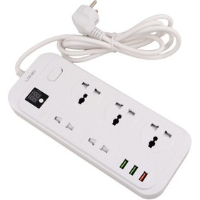 تصویر چند راهی 5 خانه برق ارت دار الدینیو SC-17 با کابل 2 متری + شارژر USB Ldnio SC-17 5 Way Electricity Adapter 2M With 3 USB