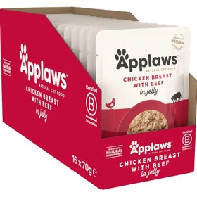 تصویر غذای تر طبیعی گربه بزرگسال اپلاوز، مرغ با گوشت گاو در ژله، ۷۰ گرم برند applaws Applaws Natural Wet Adult Cat Food, Chicken with Beef in Jelly, 70g Pouch ( Pack of 16 Pouches)
