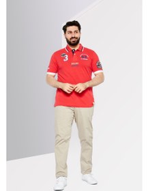 تصویر پ polo shirt مردانه با فیت معمولی و آستین کوتاه، با لوگوی گلدوزی شده، رنگ قرمز برند la martina Men Regular Fit Short Sleeve Embroidered Logo Polo Shirt, Red