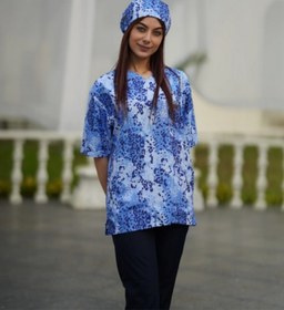 تصویر کلاه جراحی ساده آبی فانتزی | کلاه پزشکی زنانه | کلاه حجاب زنانه 