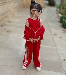 تصویر دخترانه/سه تیکه/هانا - سایز۴۵:قدسوئیشرت۴۳/پهنا۳۵/قدتاپ۳۱/قد شلوار۶۸ / قرمز 