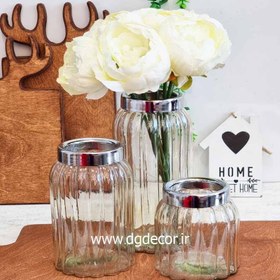 تصویر گلدان شیشه ای شامپاینی لب برنجی 