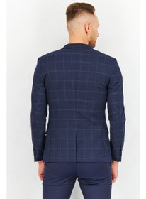 تصویر کت blazer چهارخانه مردانه با فیت باریک، رنگ سرمه‌ای برند selected Men Slim Fit Plaid Blazer, Navy