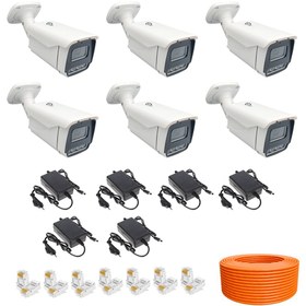 تصویر پک کامل 6 عددی دوربین مداربسته 5 مگاپیکسل دید در شب رنگی IP کد 5824 CCTV IPC 6Qty 5mp Warm light 5824 Package