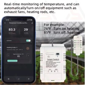تصویر ترموستات و سوئیچ هوشمند با قابلیت تنظیم دما Smart thermostat and switch with temperature adjustment capability