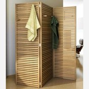 تصویر پارتیشن چوبی ساده مدل پاراوان کد P50180 - سه لنگه / قهوه ای روشن 