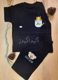 تصویر تیشرت و شلوارک مشکی طرح ببر فنجونی T-shirt and shorts with Tiger Fanjuni design