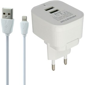 تصویر شارژر دیواری KingStar KW152i 2.4A 12W + کابل آیفونی KingStar KW152i 2Port 2.4A 12W Wall Charger With Lightning Cable