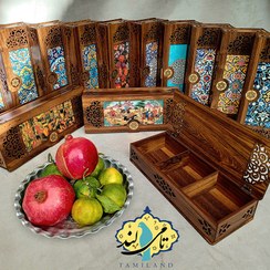 تصویر جعبه تنقلات چوبی 3 خانه ی گلشن golshan wooden box