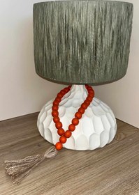 تصویر آباژور رومیزی مدرن مهره دار رافیا 