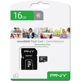 تصویر رم میکرو 16 گیگ پی ان وای PNY Performance Plus U1 C10 100MB/s + خشاب PNY Performance Plus C10 100MB/s 16GB MicroSD Memory Card With Adapter