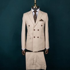تصویر کت و شلوار مردانه کرم دیپلمات دبل برست عالیجناب 