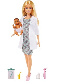 تصویر ست بازی دکتر باربی با عروسک بلوند، عروسک نوزاد و لوازم جانبی دکتر برند barbie Barbie Baby Doctor Playset with Blonde Doll, Infant Doll, Doctor Toy Accessories