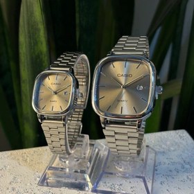 تصویر ساعت ست کاسیو اولدمانی نقره ای بزرگ و کوچک 