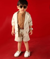 تصویر ست کت و شورتک لینن طرح برگ 