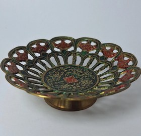 تصویر کاسه برنجی مشبک میناکاری ۵ رنگ(عددی) Enameled brass mesh bowl