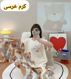 تصویر ست سه تیکه لباس راحتی زنانه و دخترانه جنس لاکرا گیاهی وارداتی 