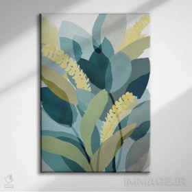 تصویر تابلو مینیمال گل دار زرد و سبزآبی ۲ اثر فلورا کوتا - بوم گالری ایماژ / 30x45 / قاب 2x2 PVC سفید Yellow Teal Floral II BY Flora Kouta