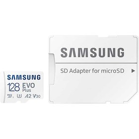 تصویر کارت حافظه microSDXC سامسونگ مدل Evo Plus A1 V10 کلاس 10 استاندارد UHS-I U3 سرعت 130MBps ظرفیت 128 گیگابایت به همراه آداپتور SD کارت حافظه Micro SDXC سامسونگ مدل Evo Plus A1 V10 سرعت 130MBps به همراه آداپتور SD کلاس 10 استاندارد UHS-I U3 ظرفیت 128GB