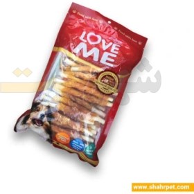 تصویر تشویقی سگ لاومی حاوی میله دنتال با دورپیچ مرغ LoveMe Dog Treat