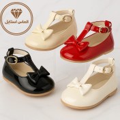 تصویر پاپوش نوزادی دخترانه براق وارداتی | چسبی، کفش مجلسی نرم برای نوزاد 