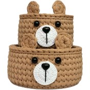 تصویر سبد قلاب بافی تریکو طرح خرسی کد 2345 مجموعه 2 عددی 