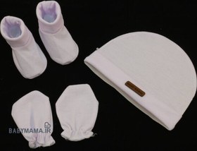 تصویر ست کلاه، دستکش و پاپوش نوزادی مدل سفید 