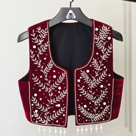 تصویر سخمه مخمل جواهردوزی زرشکی طرح خوشه کد 1110 