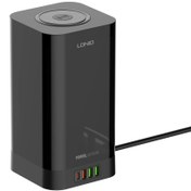 تصویر چندراهی برق الدینیو مدل SEW4485 دارای ۴ پورت و شارژر وایرلس تایمردار 