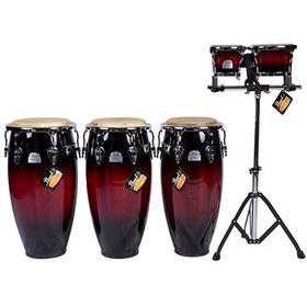 تصویر تومبا سه تايي با بانگو و پايه مدل Elite Congas Pearl 