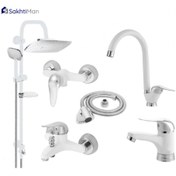 تصویر ست کامل شیرآلات آلنر مدل سورن مجموعه ۶ عددی رنگ سفید کروم 