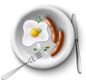 تصویر وکتور بشقاب صبحانه با نیمرو و سوسیس 