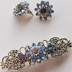 تصویر گوشواره و گل سر آبی 