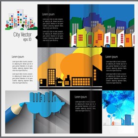 تصویر دانلود وکتور بروشور با بکگراند شهر 