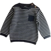 تصویر پلیور بافت پسرانه |نوزادی | راه راه سفید و سورمه ایی | 0 تا 36 ماه 