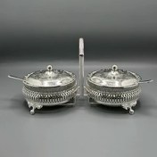 تصویر ظرف مربای دوتایی دردار با قاشق کلاسیک کویین آن کد 4332 