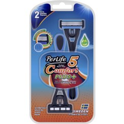 تصویر خود تراش پنج لبه پرلایف مدل Comfort5 بسته 2 عددی Perlife Comfort5 Five Blades Razor Pack Of 2