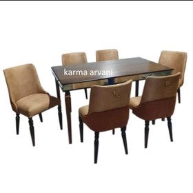 تصویر میز ناهار خوری پیکاسو کرم نسکافه ای 155در90در77 چوبی آینه ای برند کارما - چهار نفره 