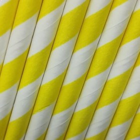 تصویر نی نوشیدنی کاغذی قطر 5 میل 20 عددی طرح زرد راه راه 