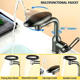 تصویر شیر روشویی چهار حالته 360 درجه برند 4 in 1 Rotating Waterfall Faucet Universal Huadiao