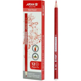 تصویر مداد قرمز آریا کد 3002 -بسته 12 عددی رنگ قرمز Arya 3002 Red Pencil Pack of 12