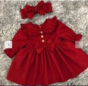 تصویر سارافون نوزادی دخترانه یلدایی یقه ب ب - ست سارافون و تل ۶ تا ۱۲ ماه / زرشکی 