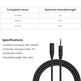تصویر رابط افزايش با طول 5 متر سنسور دما و رطوبت سونوف مدل AL560 