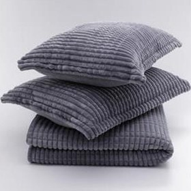 تصویر ست پتو دو نفره ۳ تکه مدرن خطی رنگ طوسی تیره برند merinos Modern Line 3 Piece Double Blanket Set Dark Grey