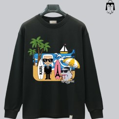 تصویر تیشرت نخ پنبه آستین بلند طرح کارل لاگرفلد 