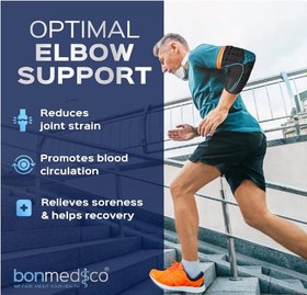 تصویر آرنج بند طبی/ ورزشی برند bonmedico سایز لارج bonmedico Farko, Elbow Brace, Elbow Compression Brace to Promote Circulation, Elbow Brace for Tennis Elbow, Elbow Brace for Tendinitis, for Men and Women (L) (Left/Right)