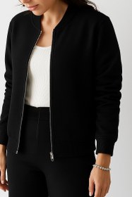 تصویر ست بامبر جکت با شلوار زنانه تریکوی مشکی Signature bomber jacket &pants set