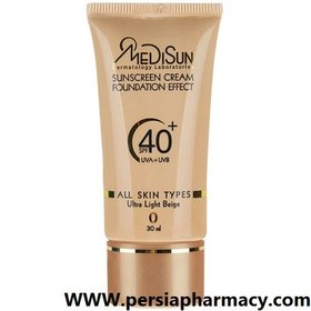 تصویر ضد آفتاب مدیسان SPF40 انواع پوست رنگ خیلی روشن 30 میلی لیتر Medisun Sunscreen Cream Foundation Effect SPF40+