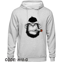 تصویر هودی طوسی دورس داخل کرک طرح گوریل و سیگار برگ کد H110 Gray Duras hoodie inside the crack design of SMOKED GORILLA CODE H110